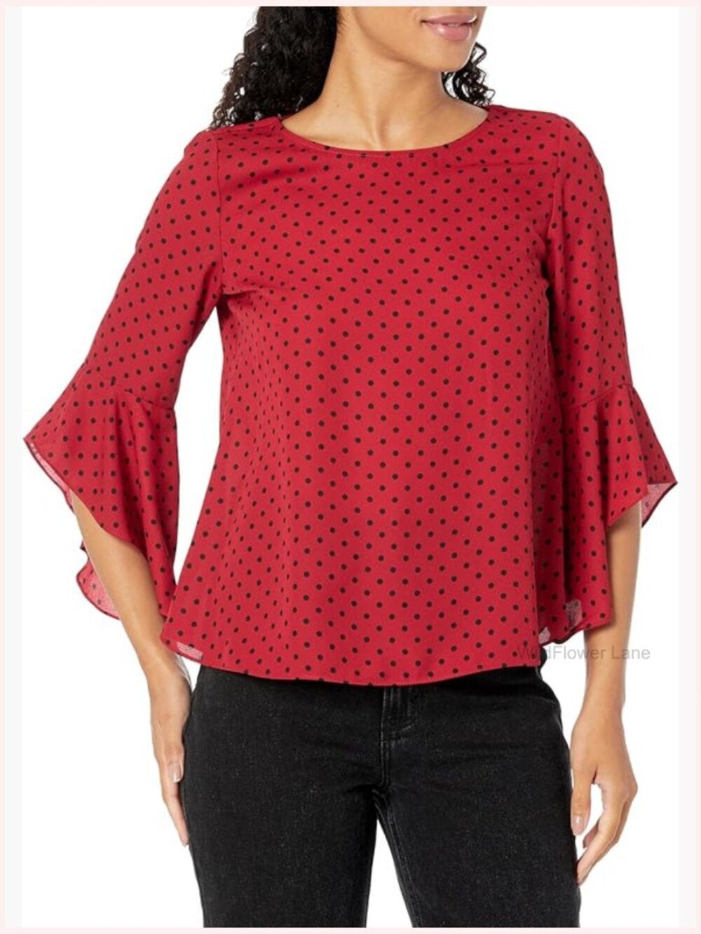 Ruffle Sleeve Blouse - Boat Neck 3/4 Sleeve Pull On Top